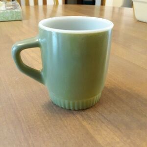 Anchor Hocking Fire King Stackable Avocado Green Coffee Mug Cup Ribbed Base